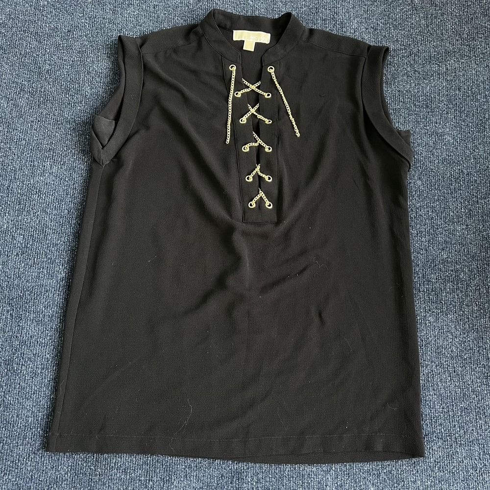 Michael Michael Kors Blouse Womens Medium Black Chain Lace Up Sleeveless Top